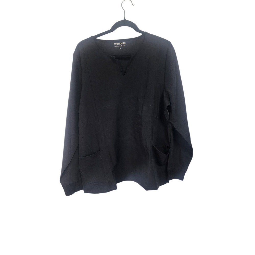 Mandala Black V-Neck Long Sleeve‎ Scrub Top Women's XL